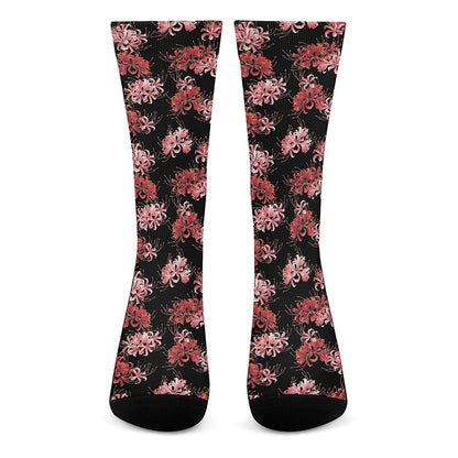 Japanese Cluster Amaryllis Pattern Print Crew Socks