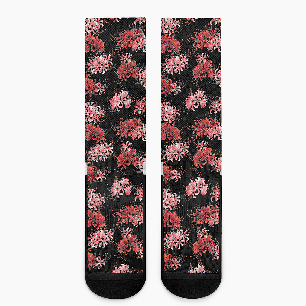 Japanese Cluster Amaryllis Pattern Print Crew Socks