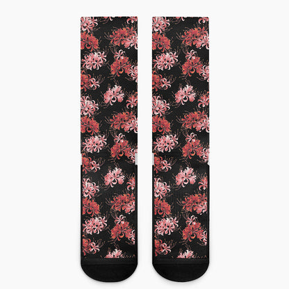 Japanese Cluster Amaryllis Pattern Print Crew Socks