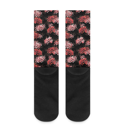 Japanese Cluster Amaryllis Pattern Print Crew Socks