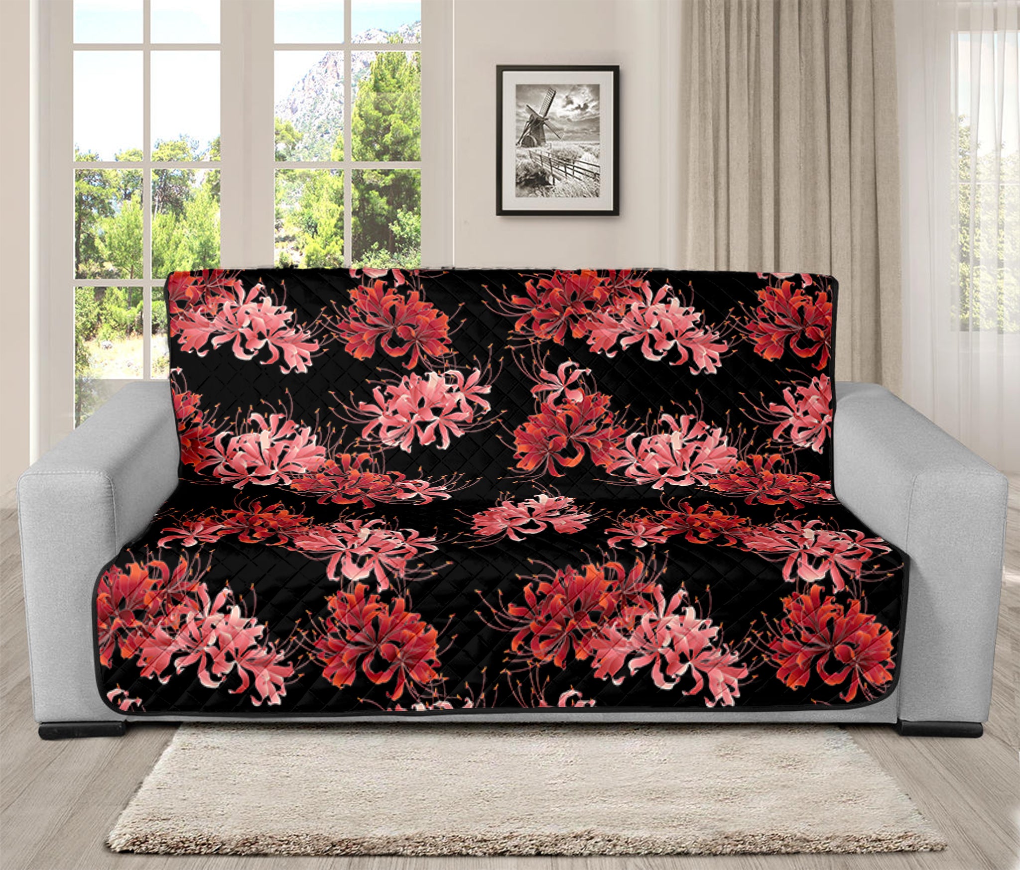 Japanese Cluster Amaryllis Pattern Print Futon Protector