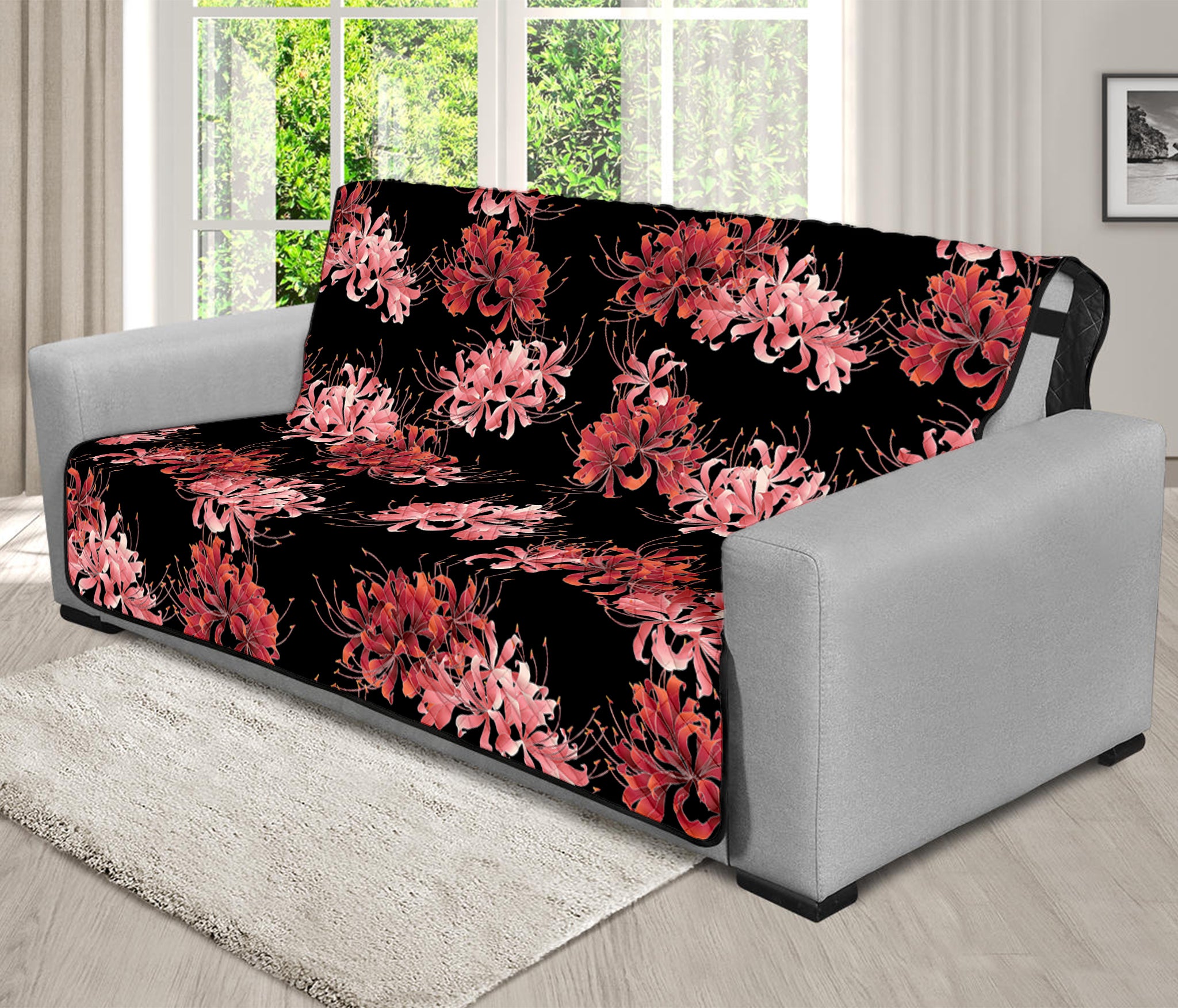 Japanese Cluster Amaryllis Pattern Print Futon Protector