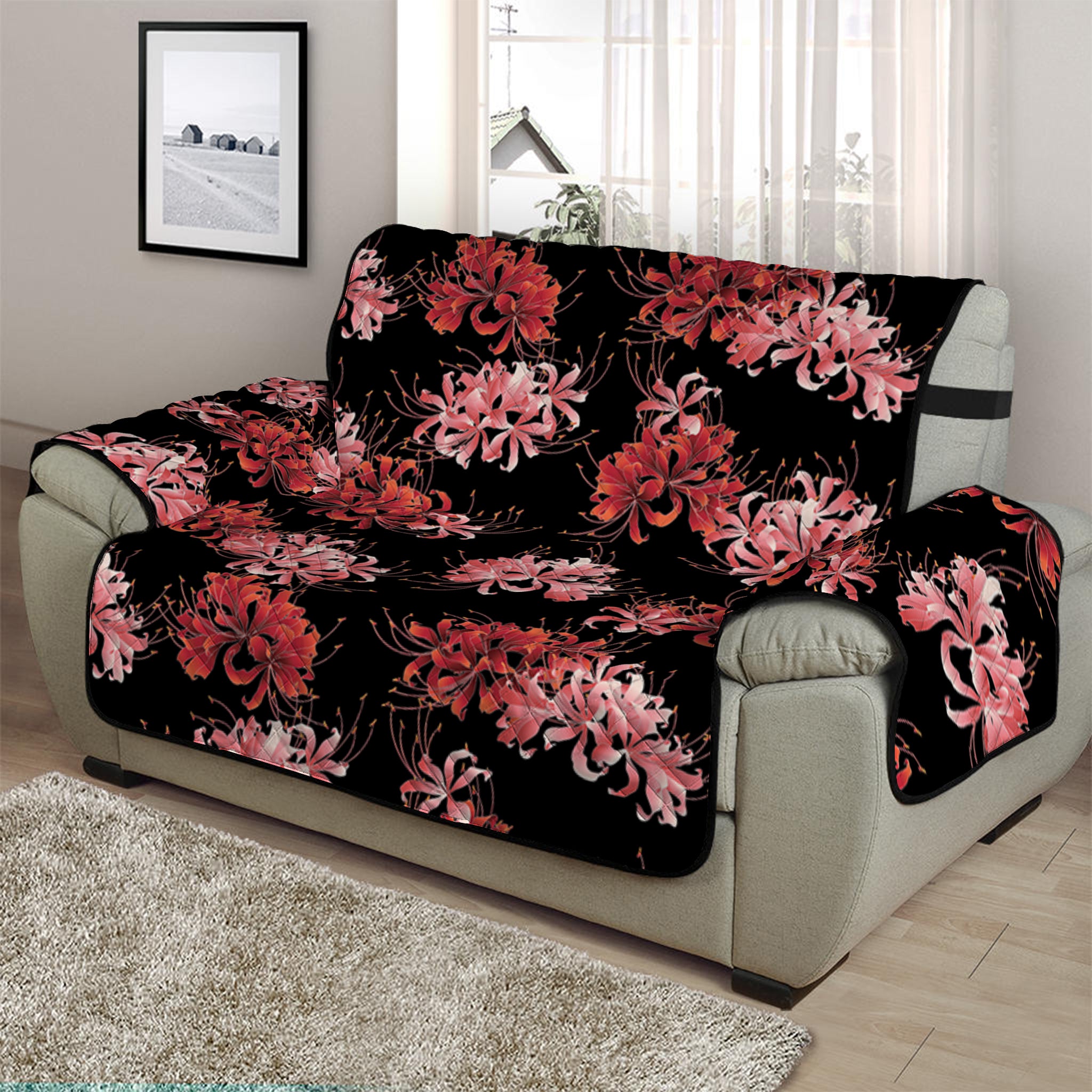 Japanese Cluster Amaryllis Pattern Print Half Sofa Protector