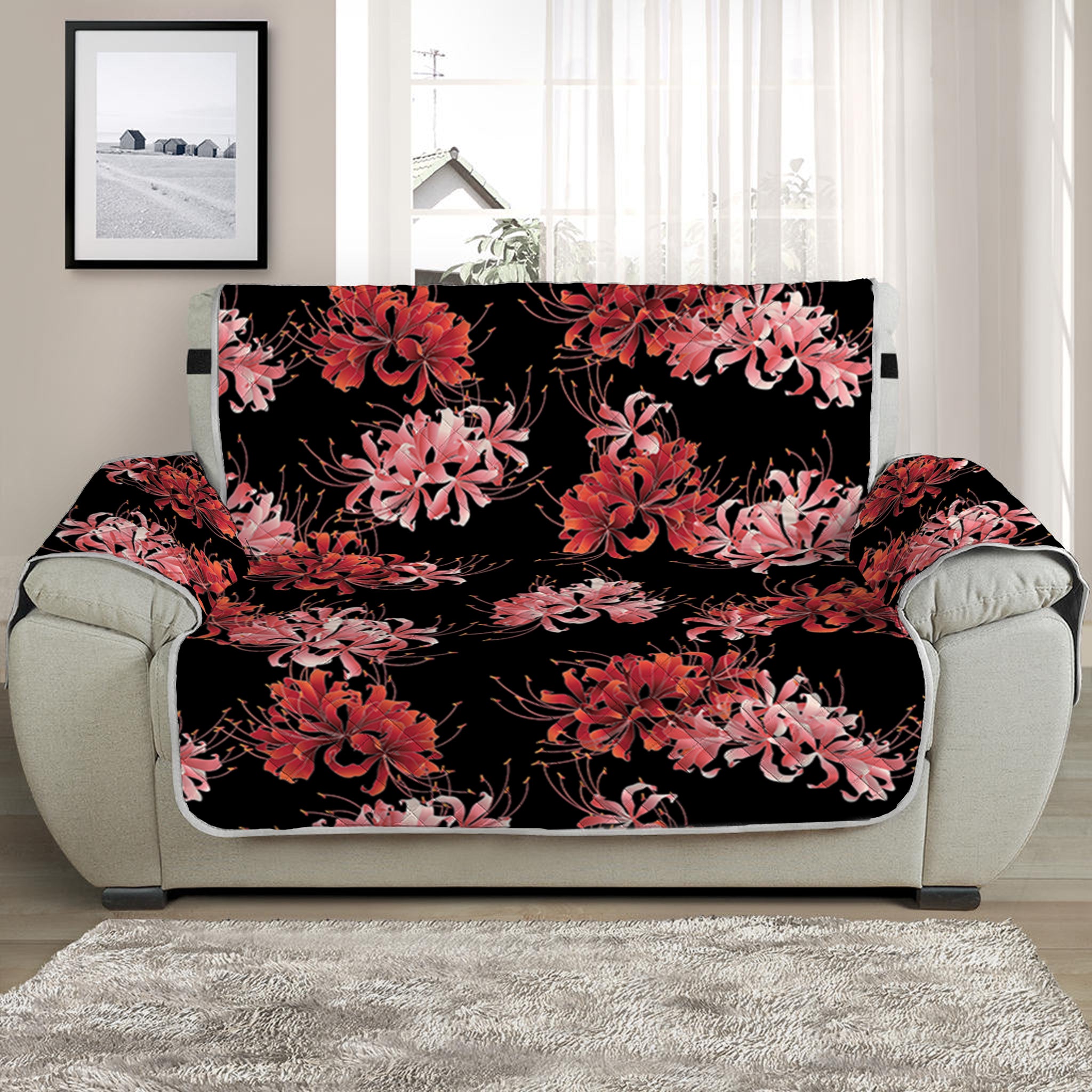 Japanese Cluster Amaryllis Pattern Print Half Sofa Protector