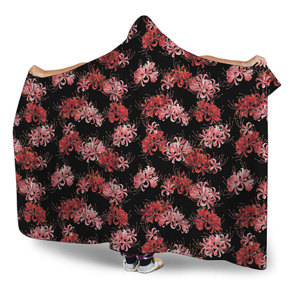Japanese Cluster Amaryllis Pattern Print Hooded Blanket