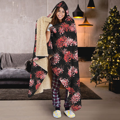 Japanese Cluster Amaryllis Pattern Print Hooded Blanket