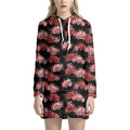 Japanese Cluster Amaryllis Pattern Print Pullover Hoodie Dress