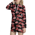 Japanese Cluster Amaryllis Pattern Print Hoodie Dress