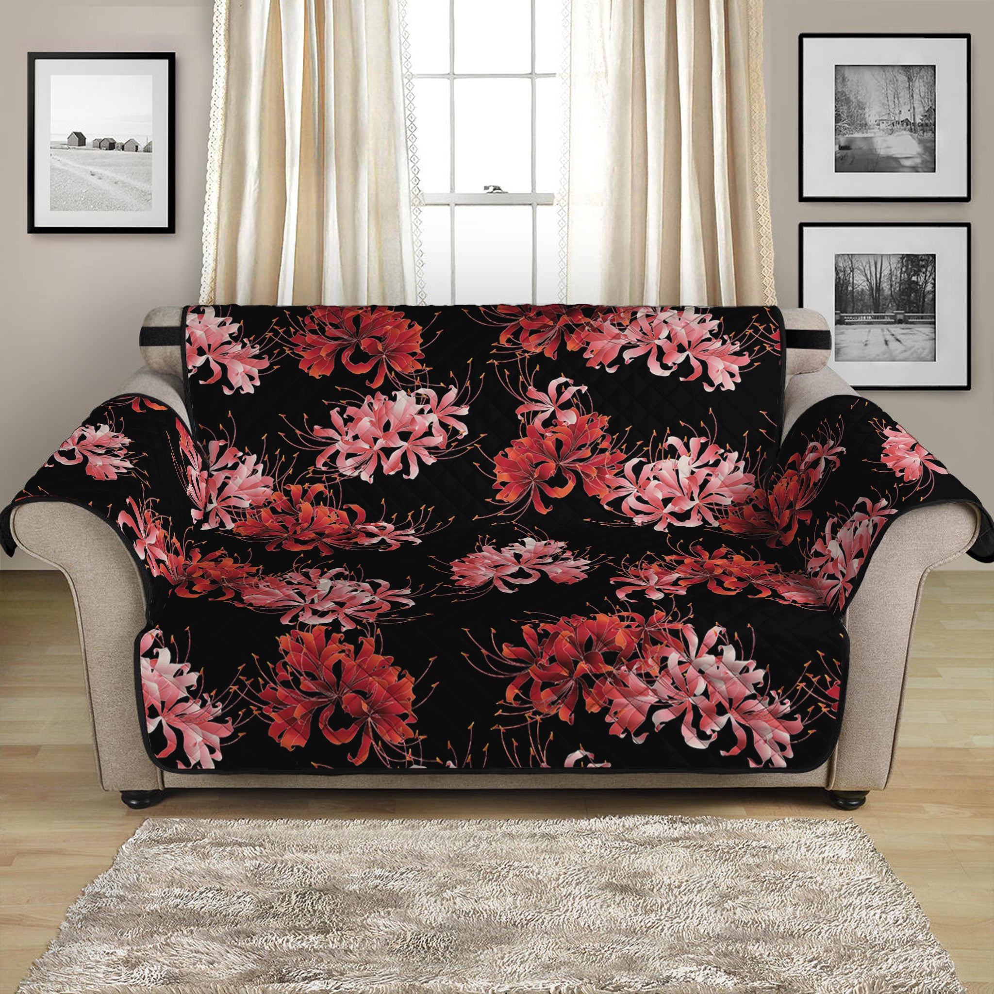 Japanese Cluster Amaryllis Pattern Print Loveseat Protector