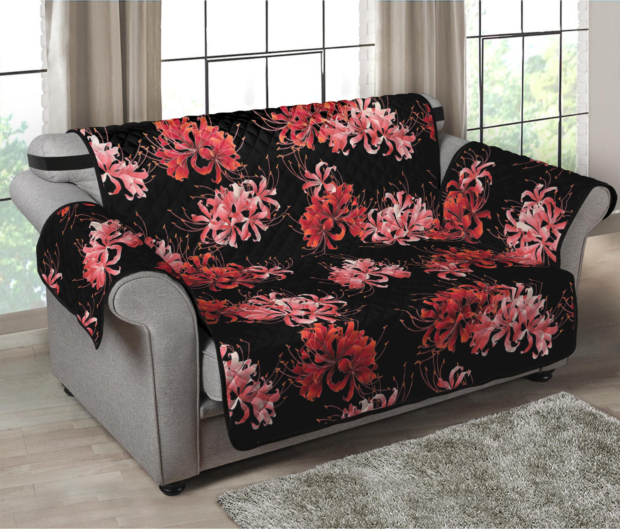 Japanese Cluster Amaryllis Pattern Print Loveseat Protector