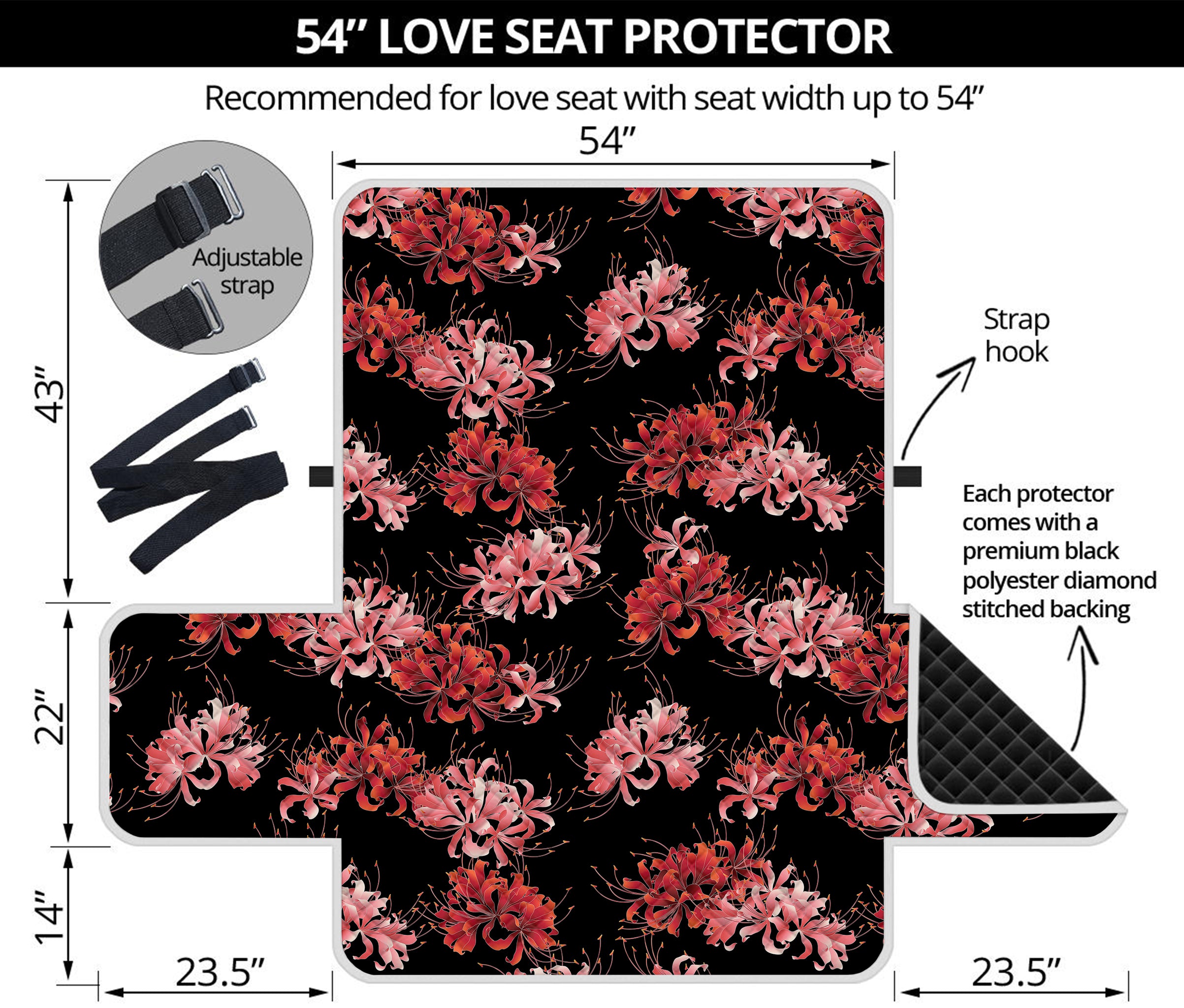 Japanese Cluster Amaryllis Pattern Print Loveseat Protector