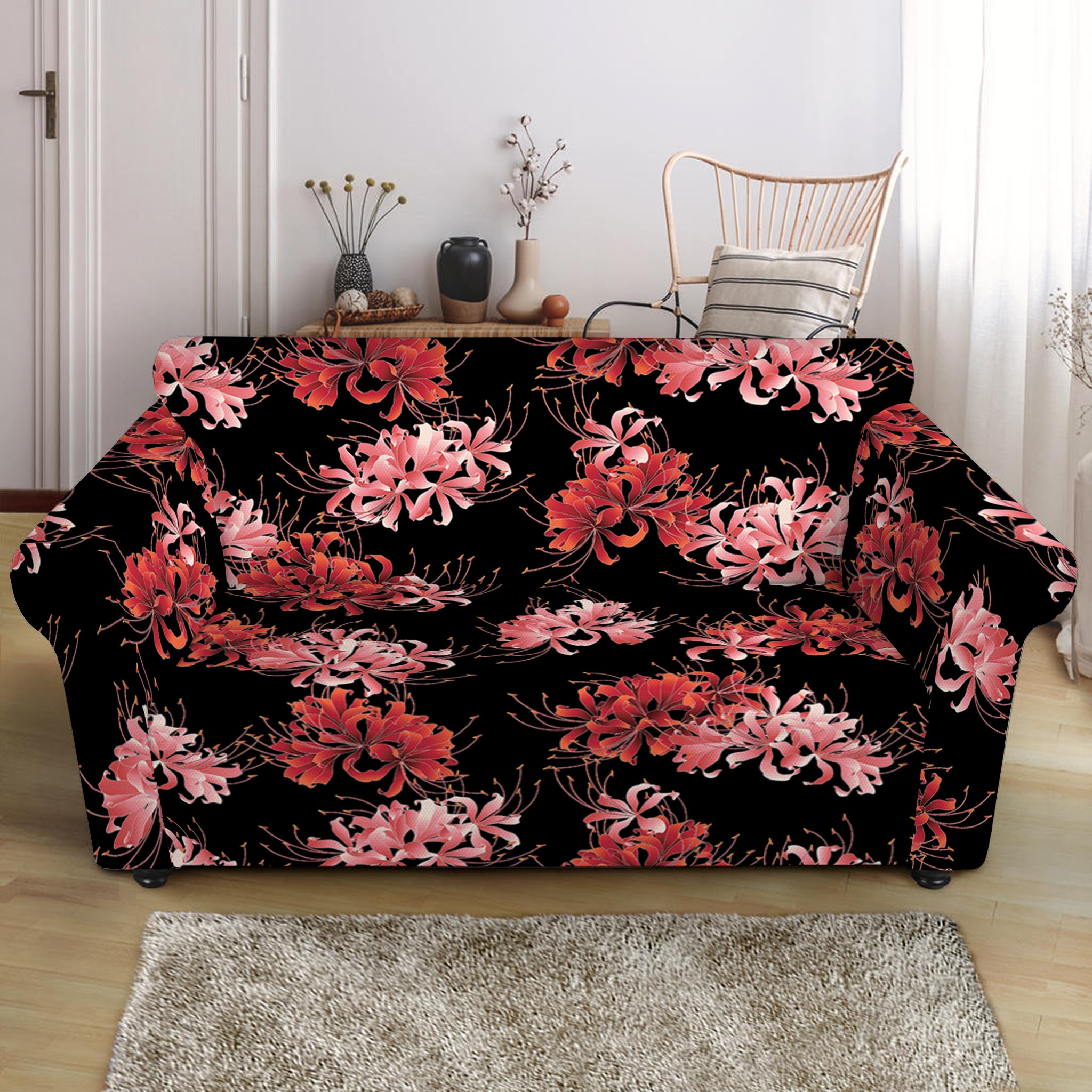 Japanese Cluster Amaryllis Pattern Print Loveseat Slipcover