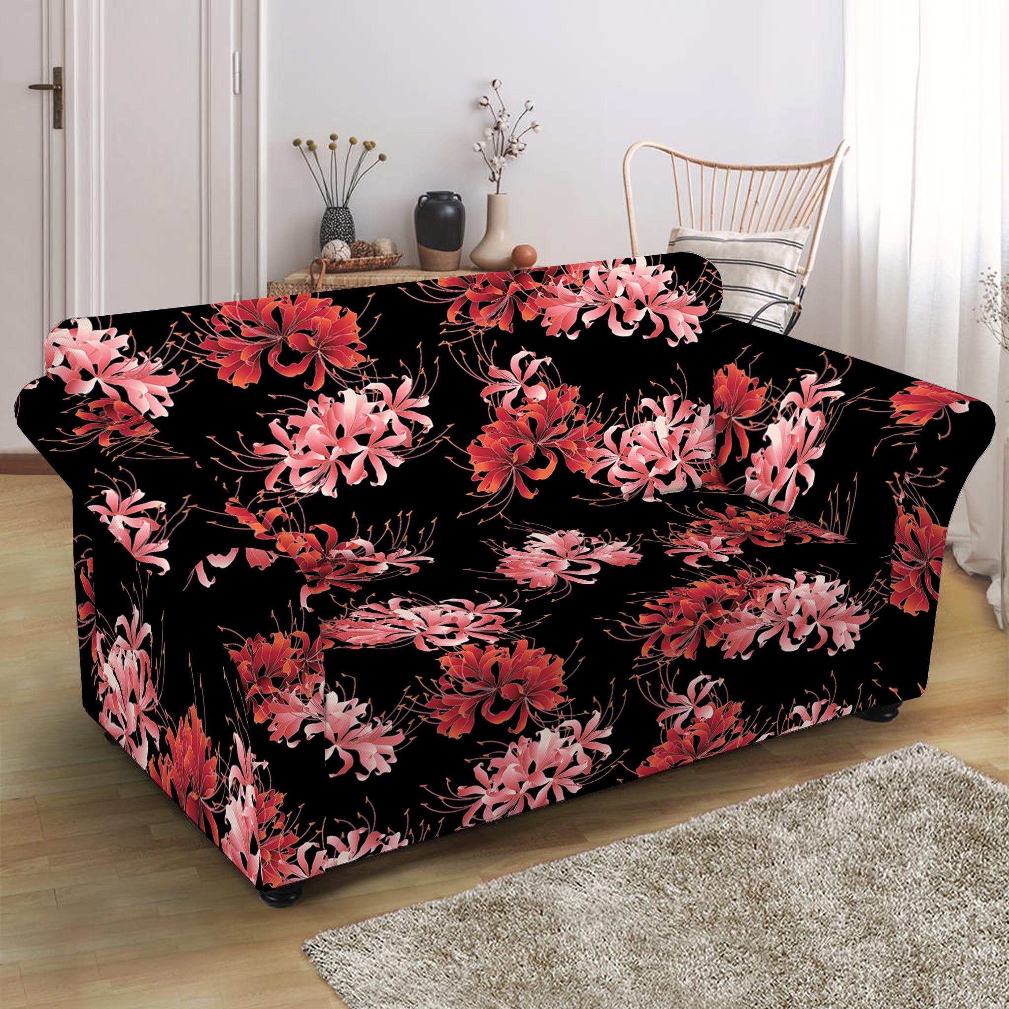 Japanese Cluster Amaryllis Pattern Print Loveseat Slipcover