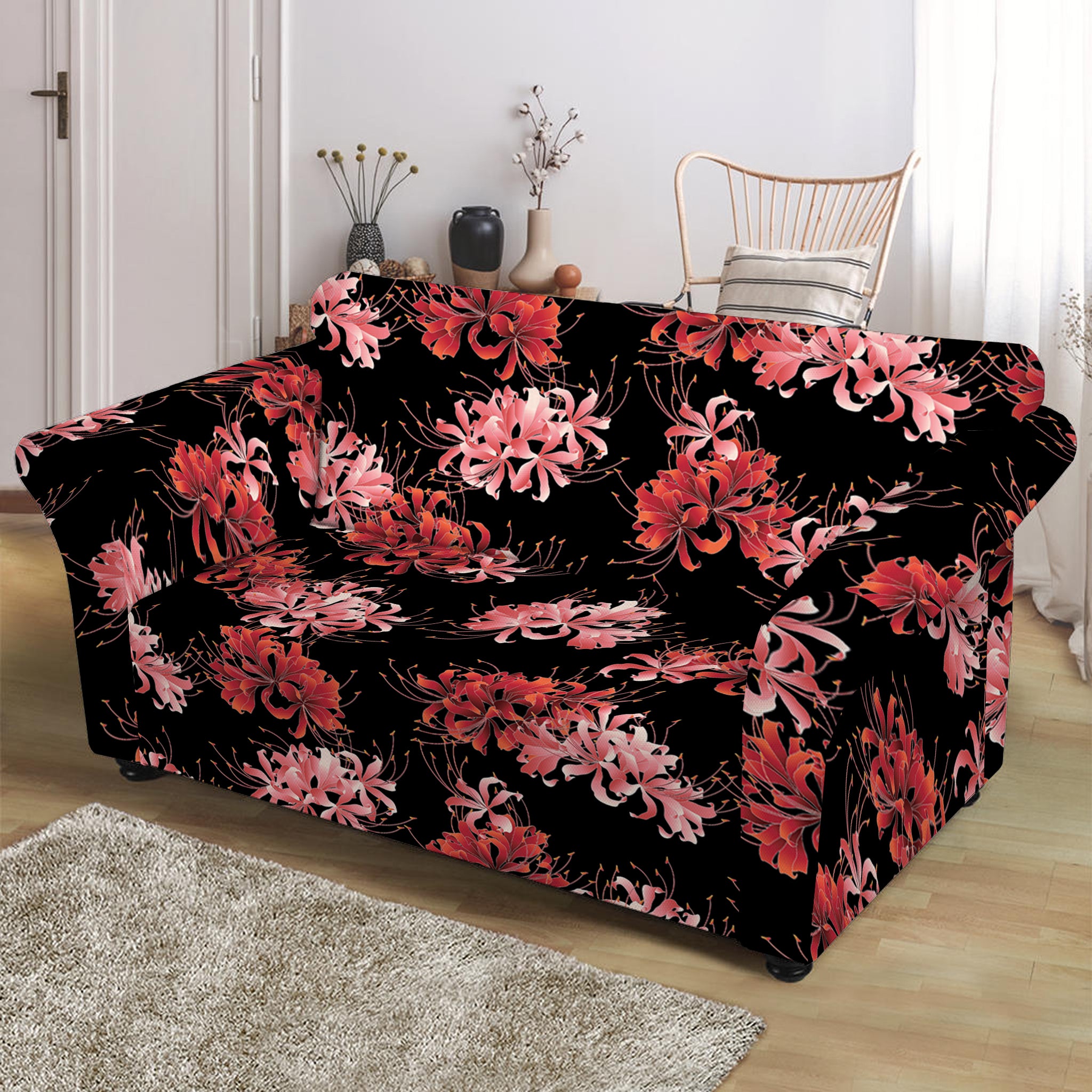 Japanese Cluster Amaryllis Pattern Print Loveseat Slipcover