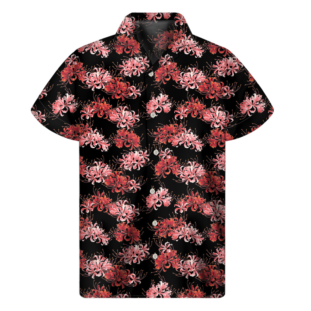 Japanese Cluster Amaryllis Pattern Print Men's Short Sleeve Shirt