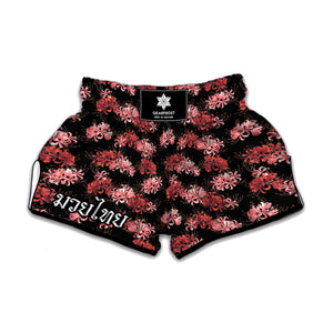 Japanese Cluster Amaryllis Pattern Print Muay Thai Boxing Shorts