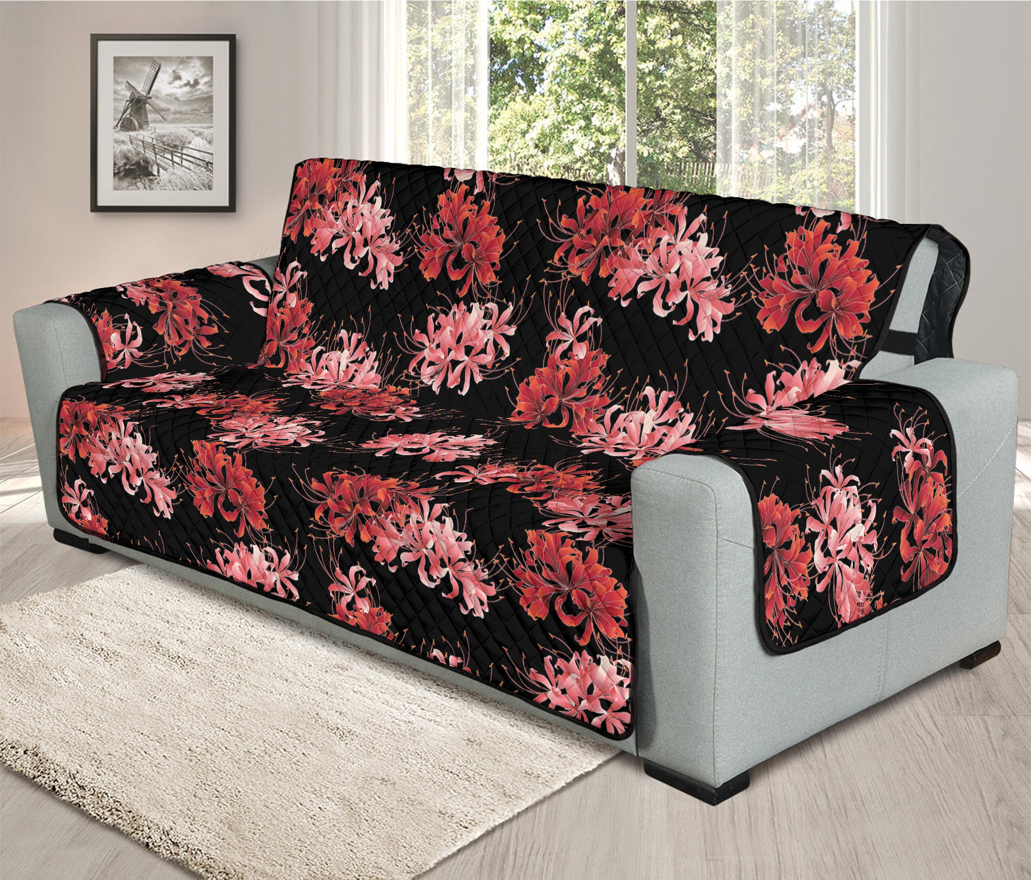 Japanese Cluster Amaryllis Pattern Print Oversized Sofa Protector