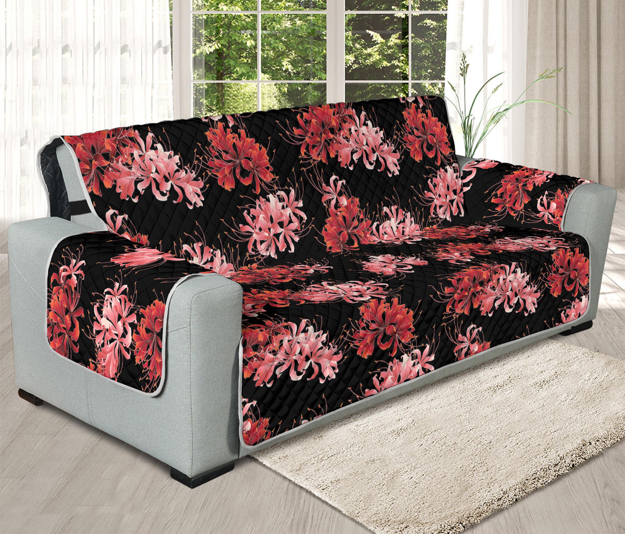 Japanese Cluster Amaryllis Pattern Print Oversized Sofa Protector