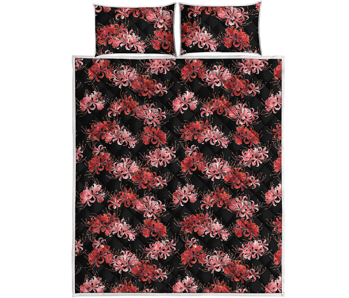 Japanese Cluster Amaryllis Pattern Print Quilt Bed Set