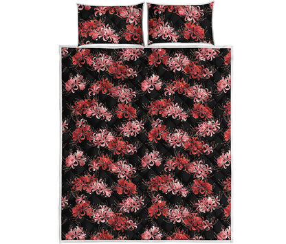 Japanese Cluster Amaryllis Pattern Print Quilt Bed Set
