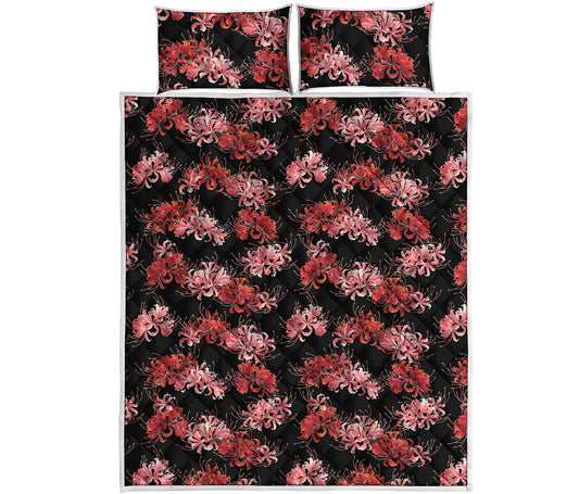 Japanese Cluster Amaryllis Pattern Print Quilt Bed Set