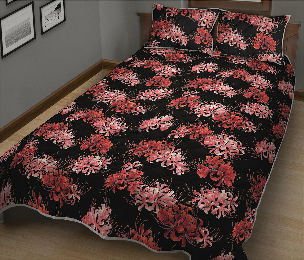 Japanese Cluster Amaryllis Pattern Print Quilt Bed Set