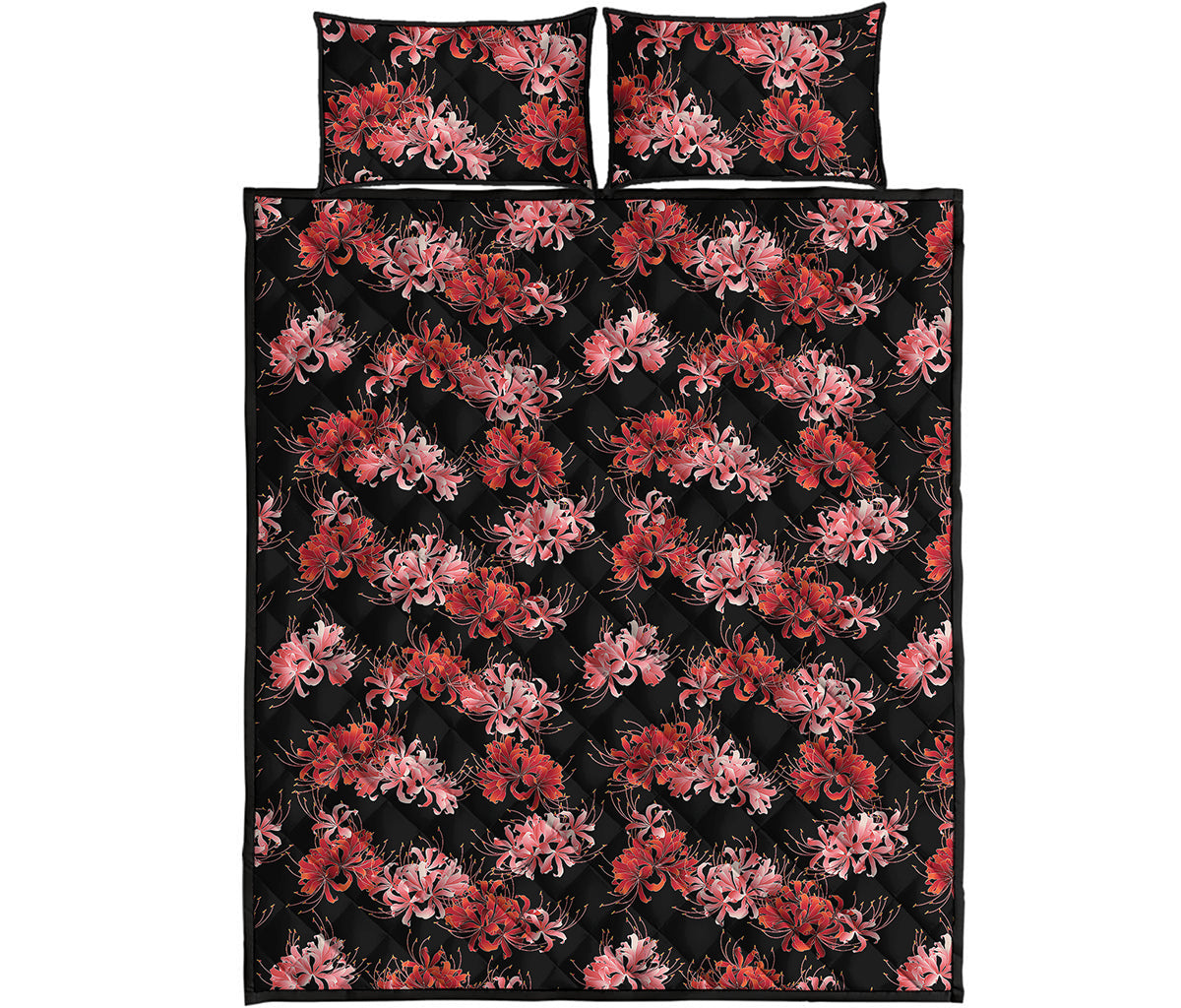 Japanese Cluster Amaryllis Pattern Print Quilt Bed Set