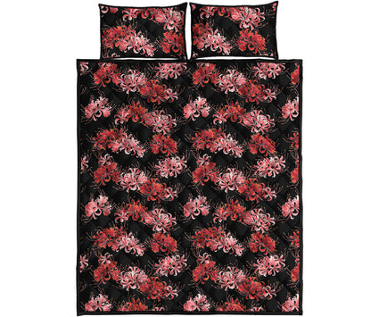 Japanese Cluster Amaryllis Pattern Print Quilt Bed Set