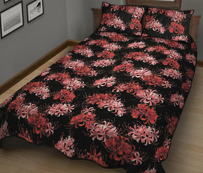 Japanese Cluster Amaryllis Pattern Print Quilt Bed Set