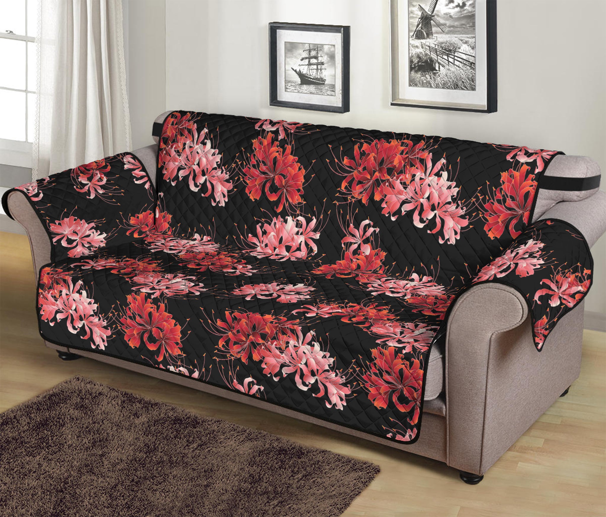 Japanese Cluster Amaryllis Pattern Print Sofa Protector