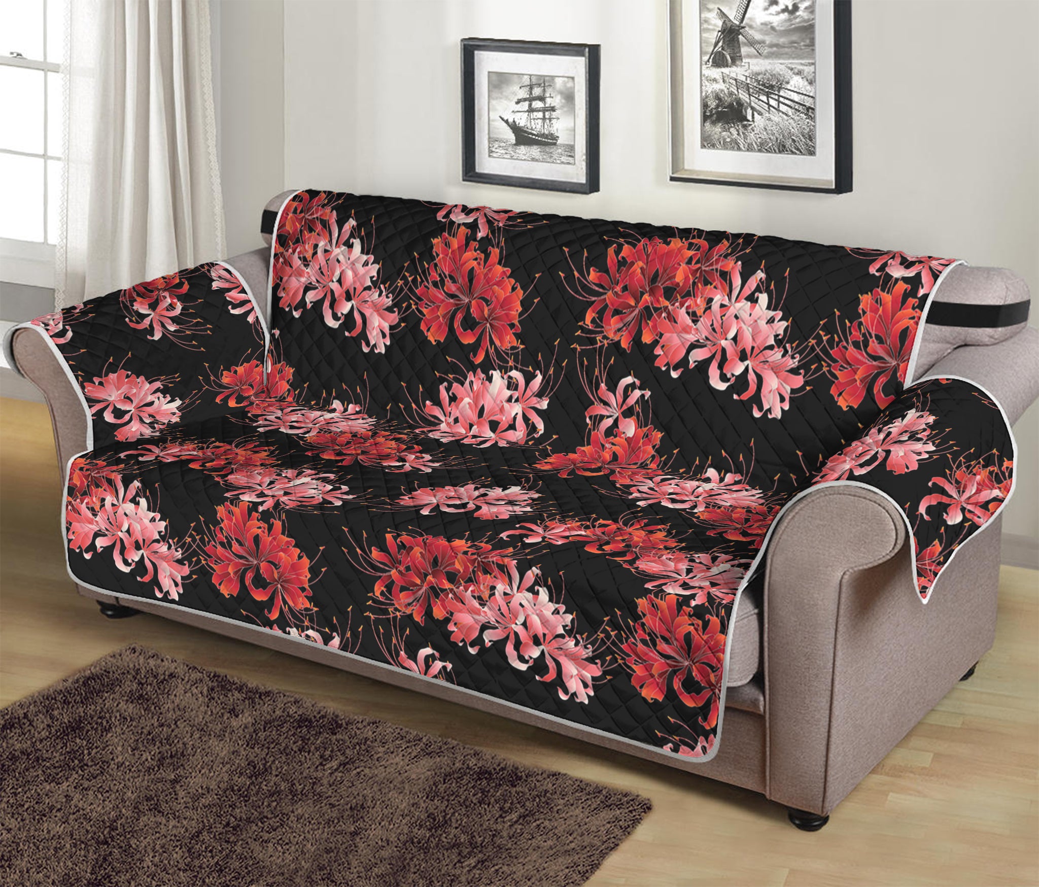 Japanese Cluster Amaryllis Pattern Print Sofa Protector