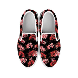 Japanese Cluster Amaryllis Pattern Print White Slip On Shoes