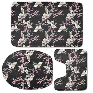 Japanese Crane Bird Pattern Print 3 Piece Bath Mat Set