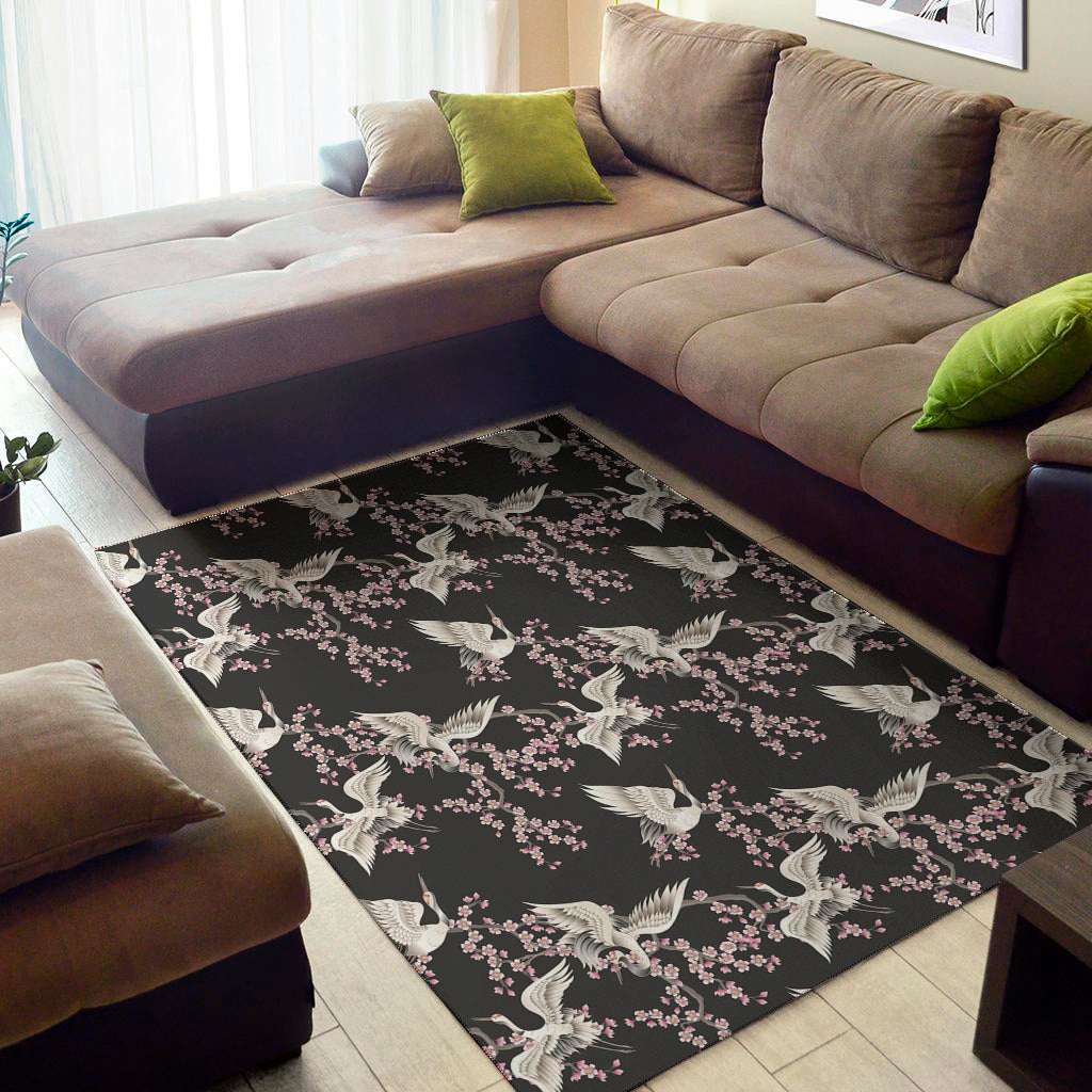 Japanese Crane Bird Pattern Print Area Rug