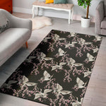 Japanese Crane Bird Pattern Print Area Rug