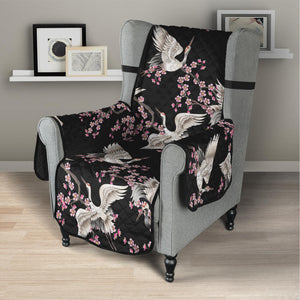 Japanese Crane Bird Pattern Print Armchair Protector