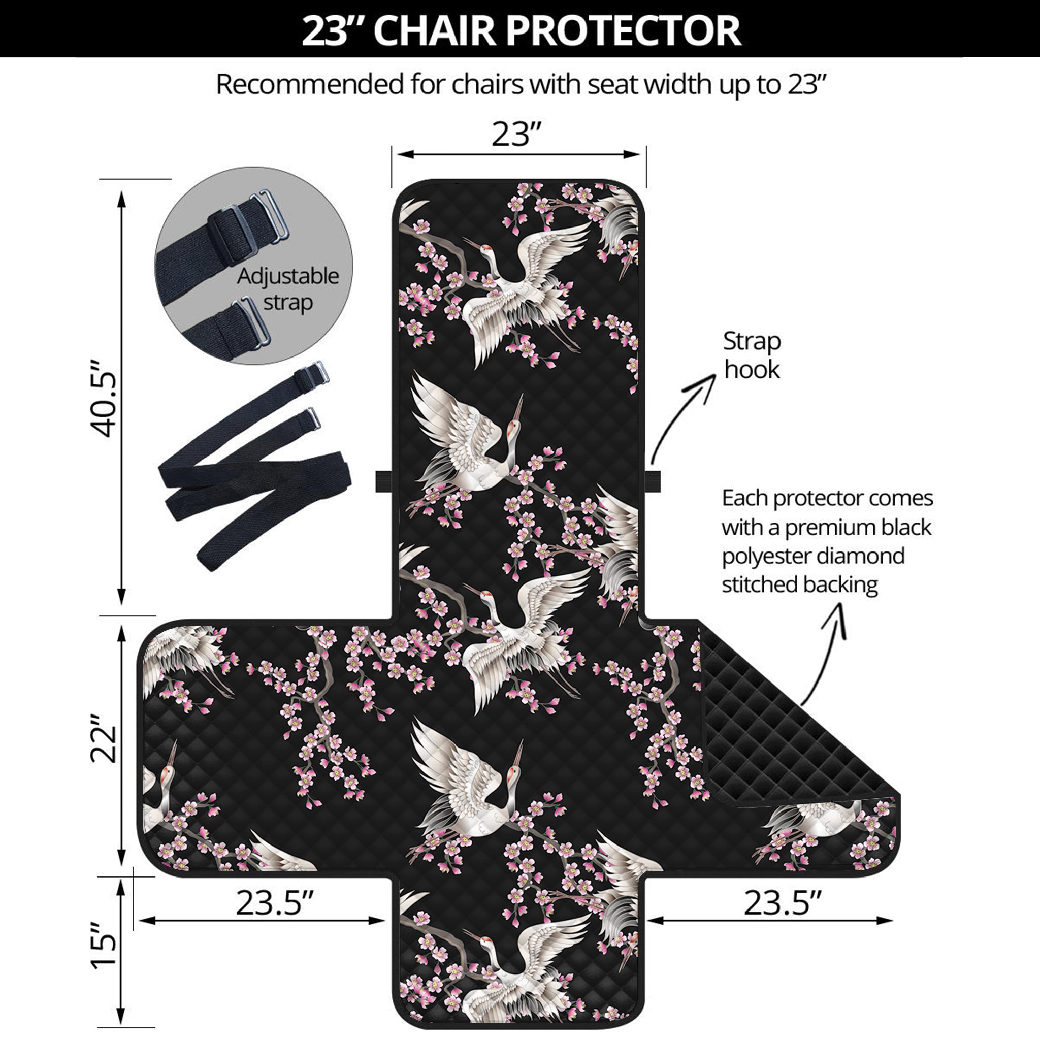 Japanese Crane Bird Pattern Print Armchair Protector