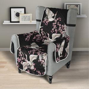 Japanese Crane Bird Pattern Print Armchair Protector