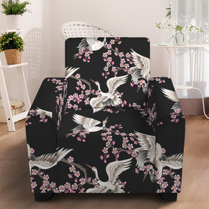 Japanese Crane Bird Pattern Print Armchair Slipcover