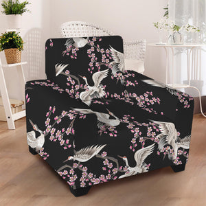 Japanese Crane Bird Pattern Print Armchair Slipcover