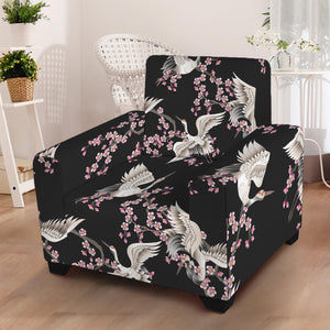 Japanese Crane Bird Pattern Print Armchair Slipcover