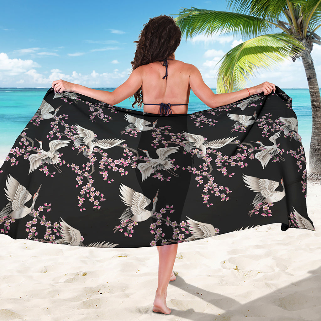 Japanese Crane Bird Pattern Print Beach Sarong Wrap