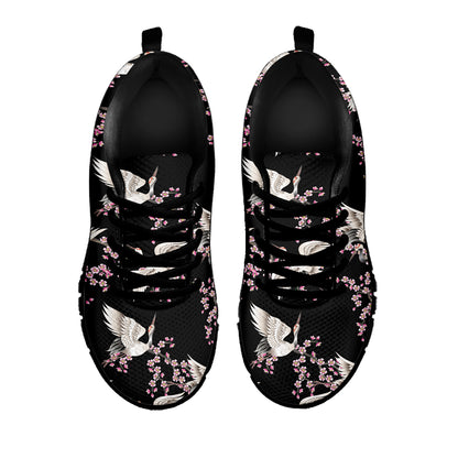 Japanese Crane Bird Pattern Print Black Sneakers