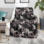 Japanese Crane Bird Pattern Print Blanket