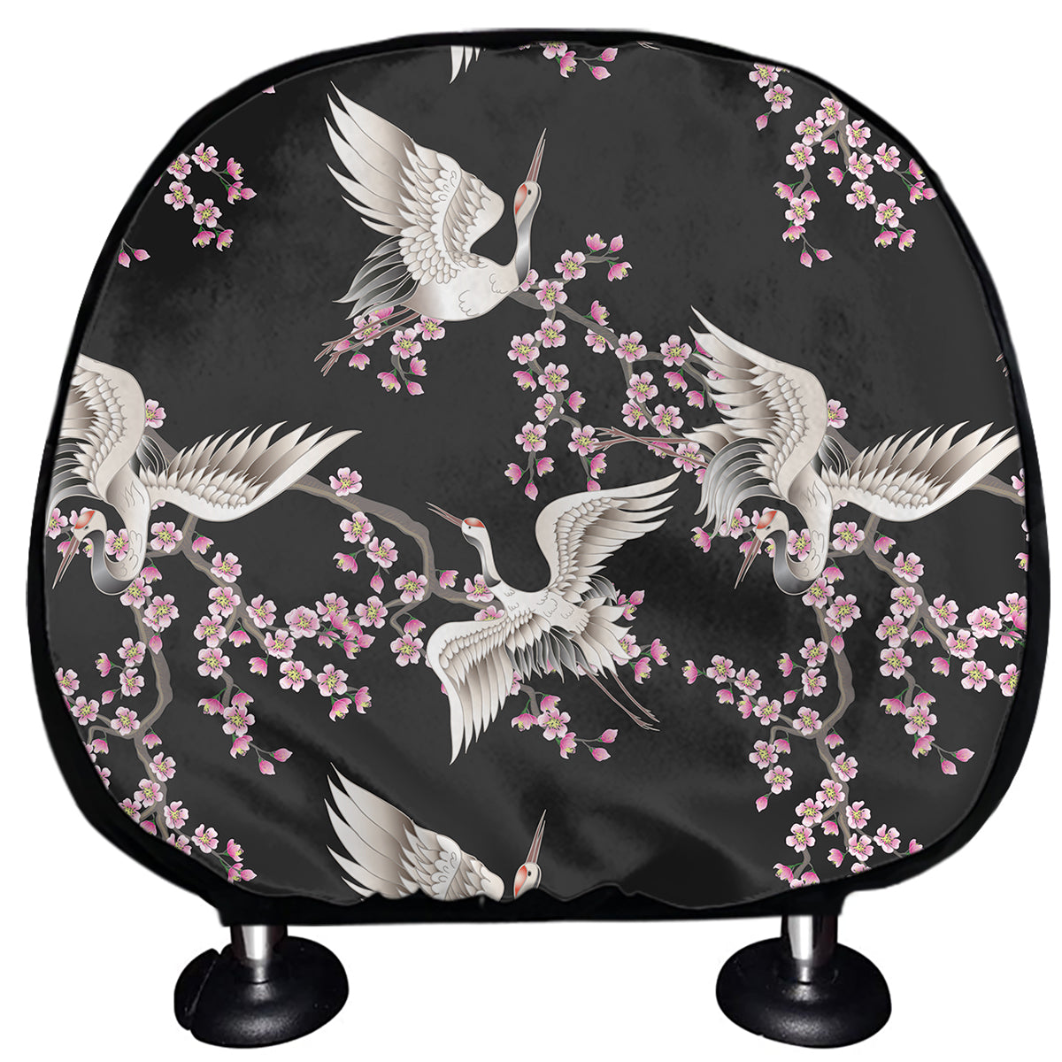 Japanese Crane Bird Pattern Print Car Headrest Covers