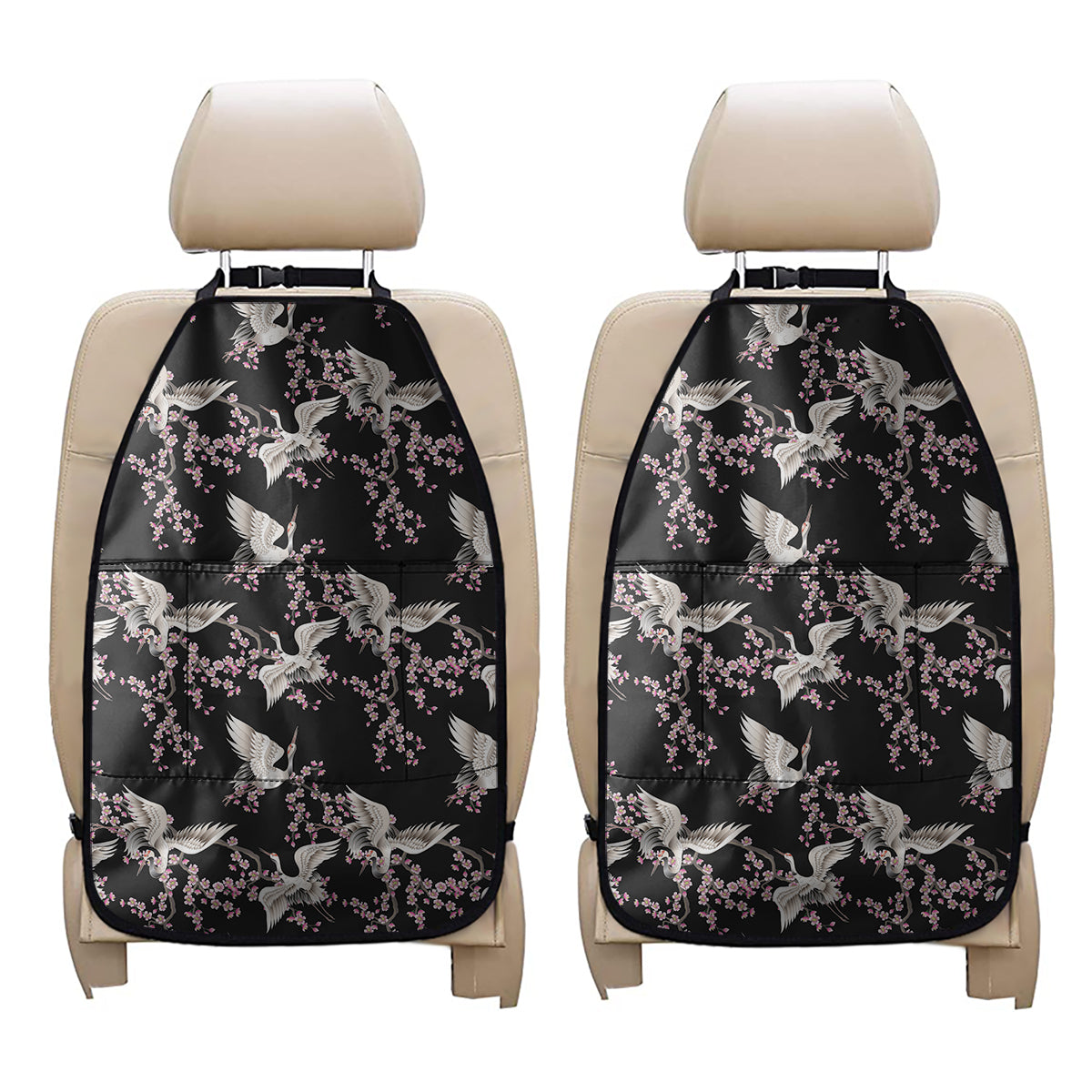 Japanese Crane Bird Pattern Print Car Seat Organizers