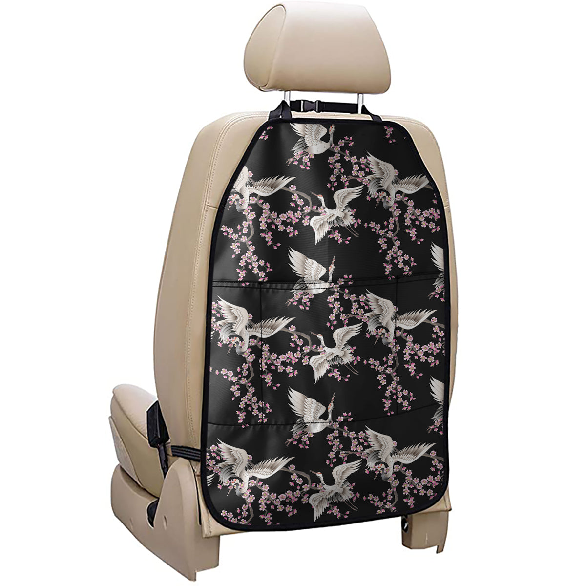 Japanese Crane Bird Pattern Print Car Seat Organizers