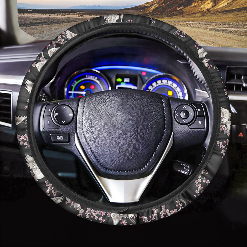 Japanese Crane Bird Pattern Print Car Steering Wheel Cover