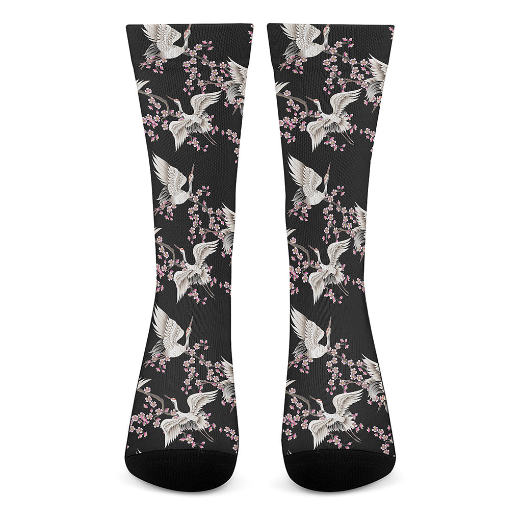 Japanese Crane Bird Pattern Print Crew Socks