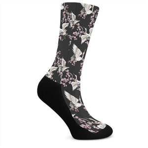 Japanese Crane Bird Pattern Print Crew Socks